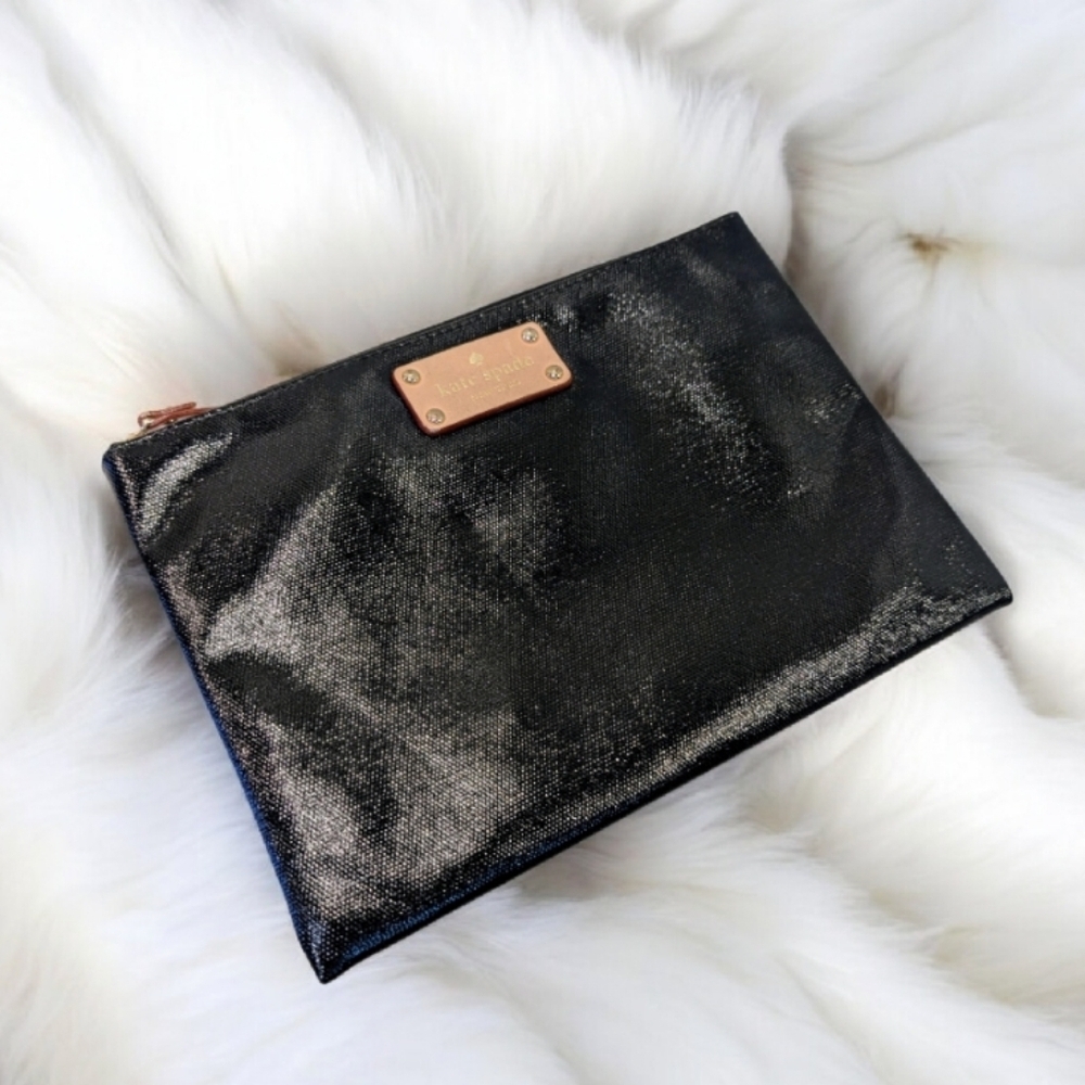 Kate Spade New York Fulton Street coated canvas black GIA pouch bag clutch